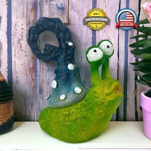 Whimsical Magical Green Garden Slug Snail Spiral Shell Figurine Resin Alien NEW